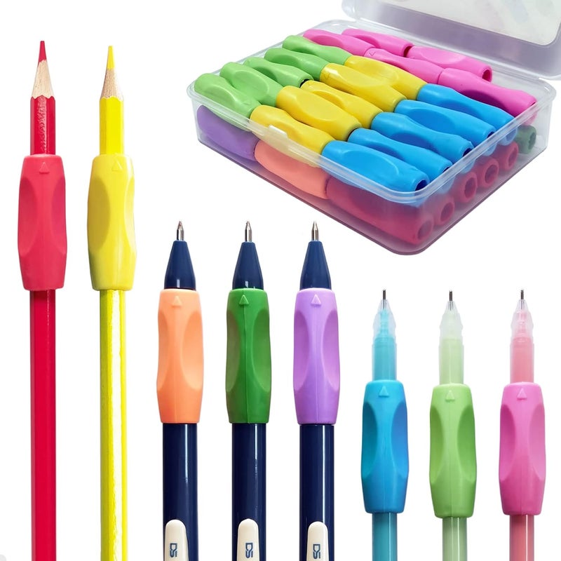 OSteed Ergonomic Silicone Pencil Grips 40 Pcs for Kids and Adults Handwriting, 8 Colors Gel Pen Grips with 3 Concaves - Image 1